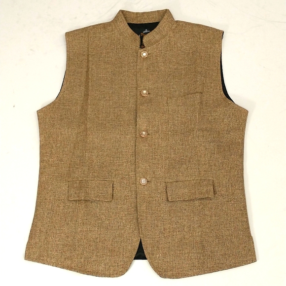 Waistcoat Vest Button Front Pockets Woven Flax Fiber Unisex Possible 40" Blazo - Picture 1 of 7